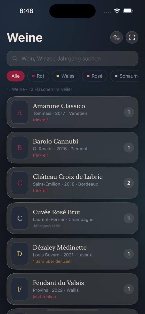 Vinello: Weinliste
